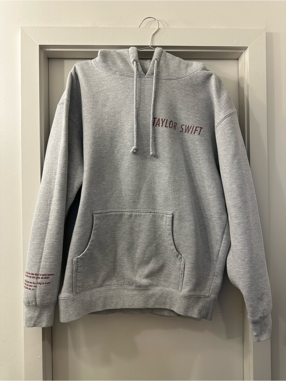 Taylor Swift “Red Taylor’s Version” Light Gray Hoodie with Maroon Logo